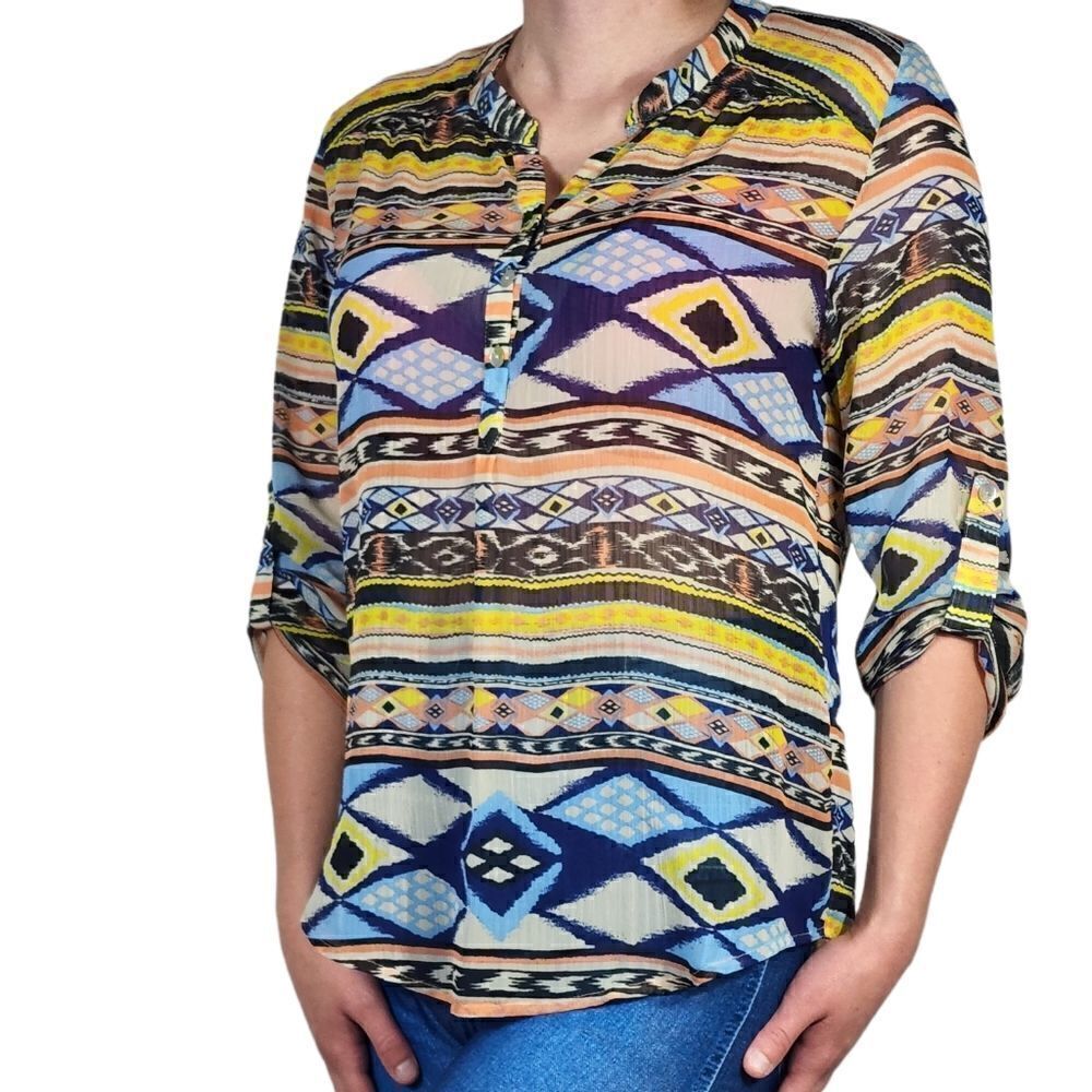 About a girl LA tribal print button down shirt